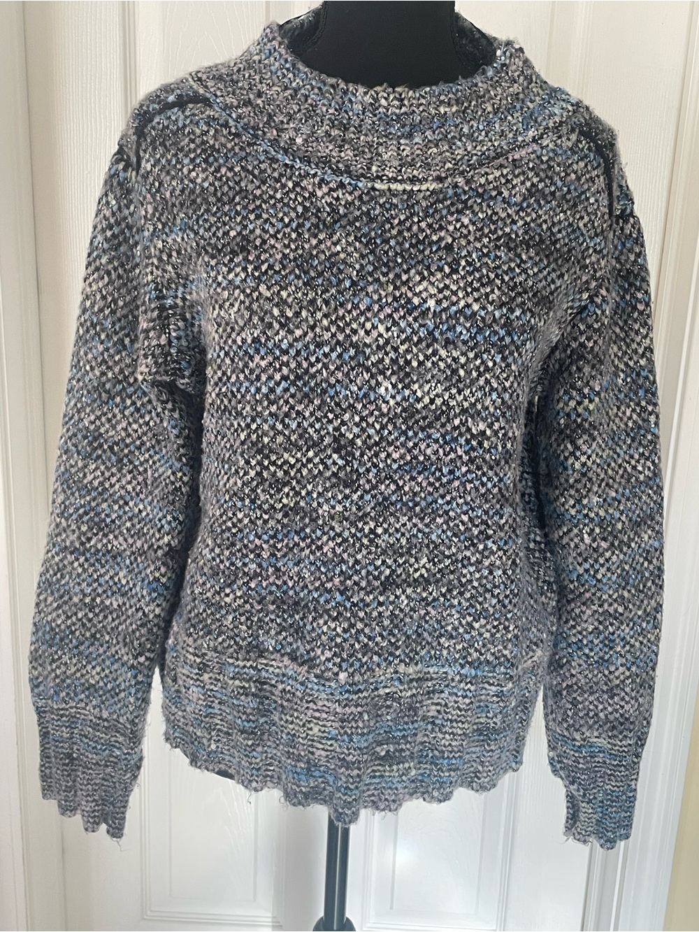 Free People Cozy Marled Blue & Gray Knit Sweater - Women's